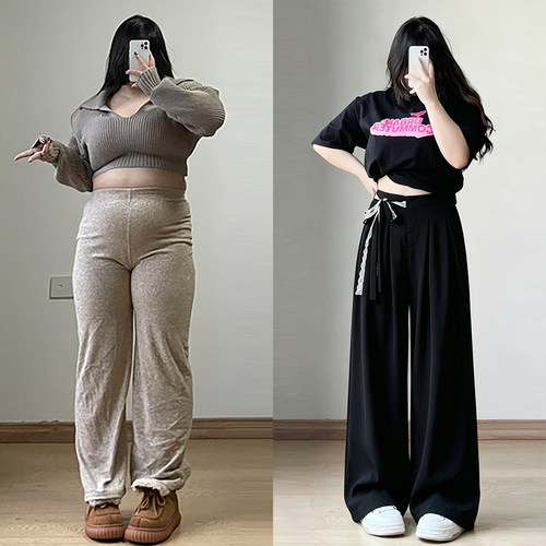 胖mm大码女装设计感蕾丝阔腿裤女