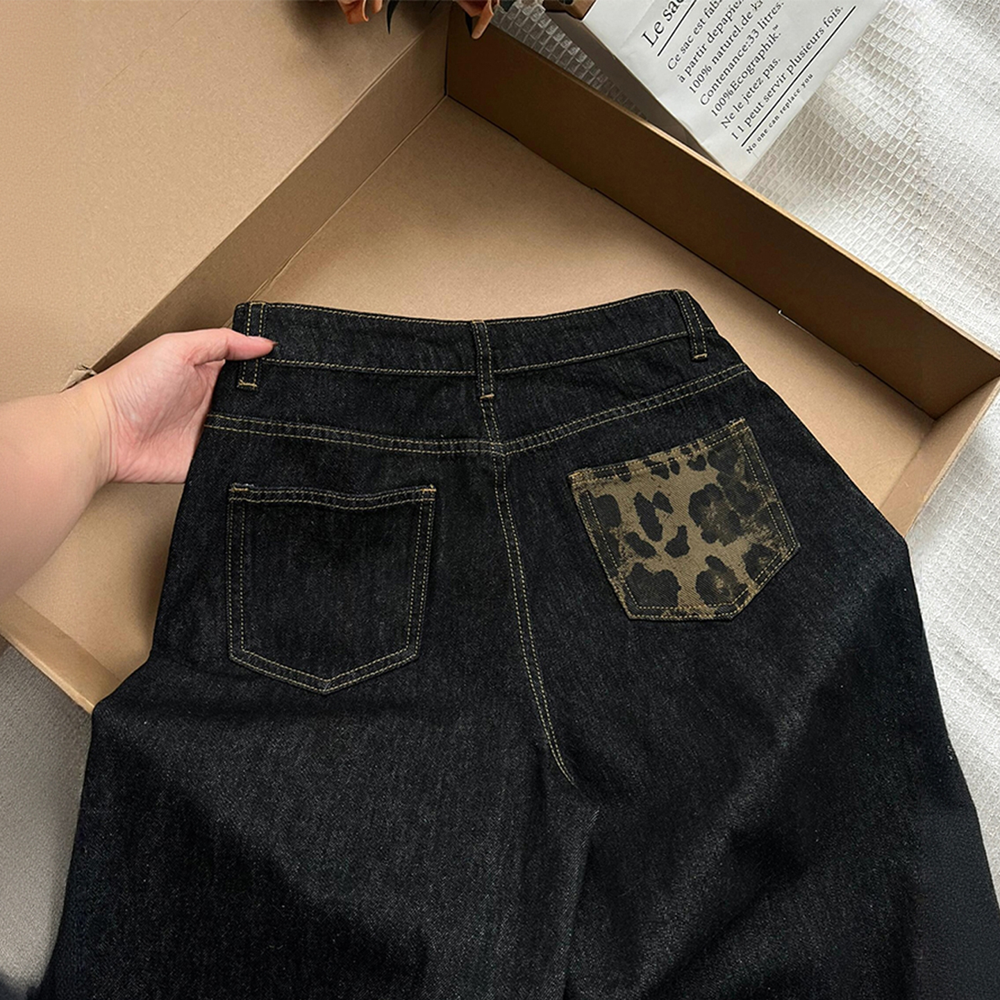 胖mm大码美式宽松设计感牛仔裤女