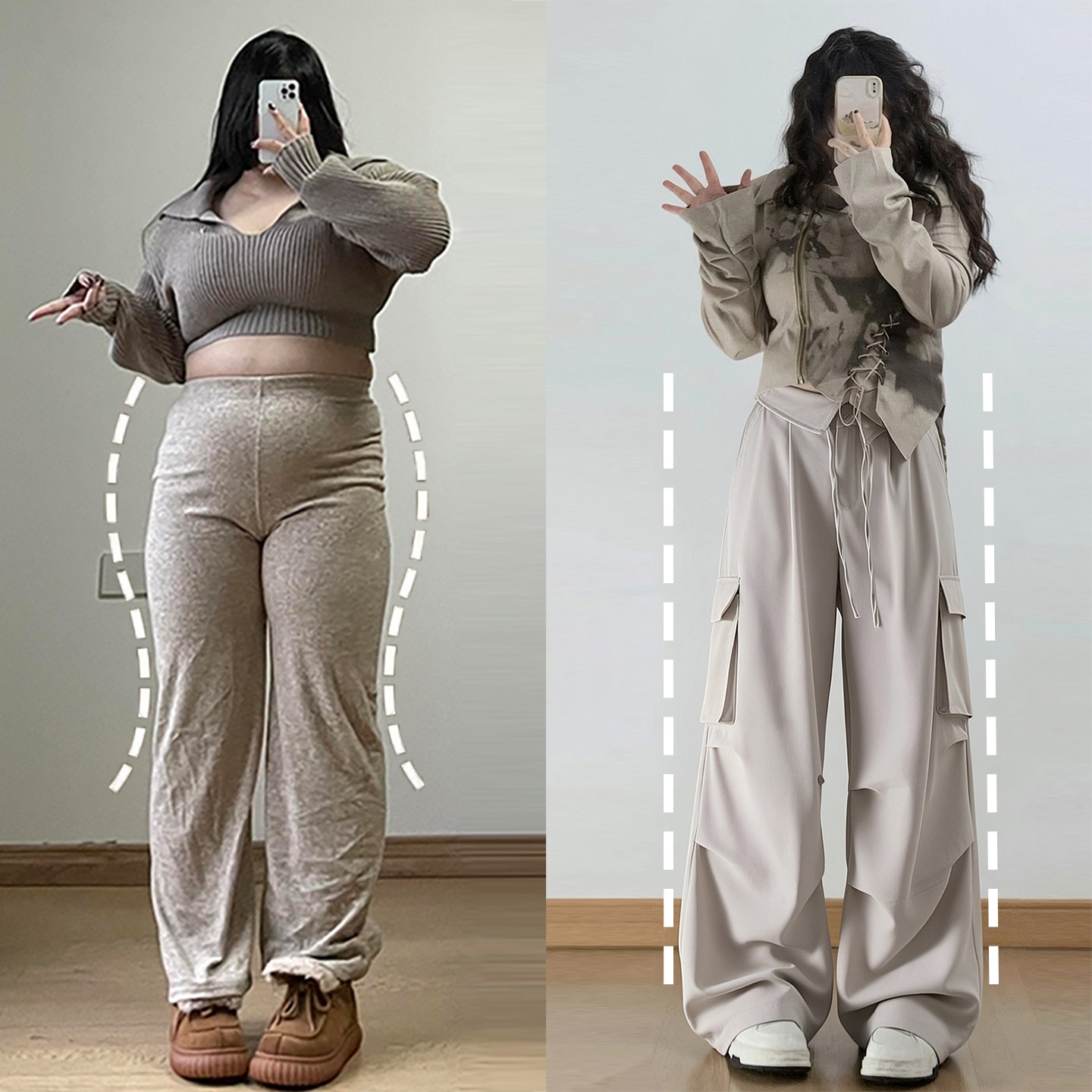 特大码女装松弛感杏色工装阔腿裤女秋冬胖mm高腰遮胯休闲运动裤子