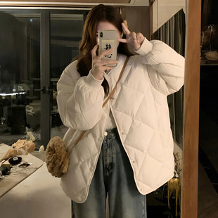 特大码胖mm白色独特漂亮小棉袄加厚外套女单排扣设计减龄保暖棉服