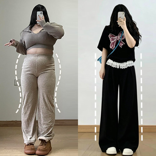 特大码韩版松弛感黑色阔腿西裤女
