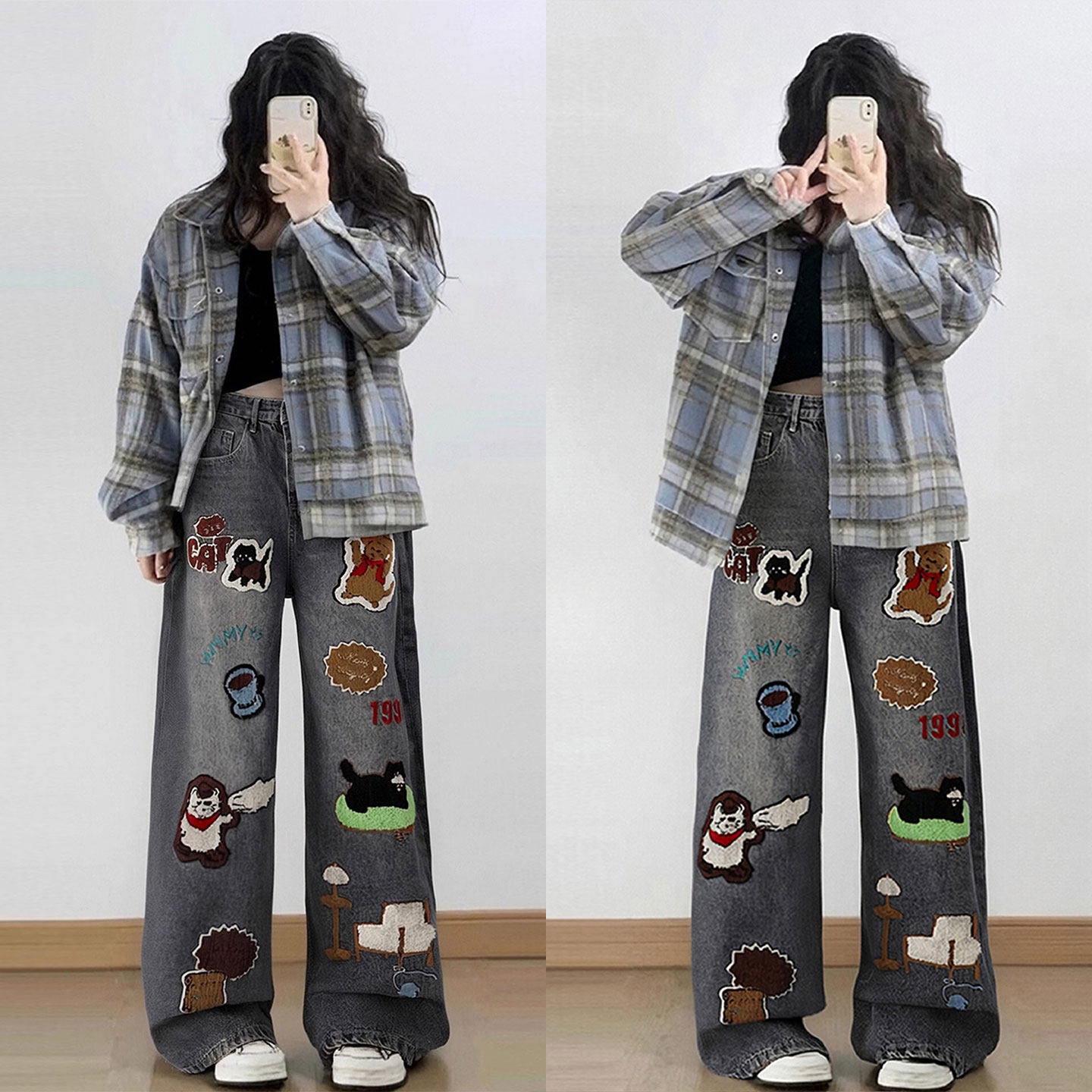 大码胖mm韩版休闲蓝色牛仔裤女小个子慵懒风显瘦百搭高腰直筒裤子,女装/女士精品,大码裤装,淘宝优惠券,粉丝福利购,淘宝优惠卷