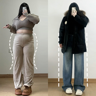 女装 子宽松显瘦设计直筒裤 胖mm复古蓝高腰牛仔裤 裤 2026新款 特大码