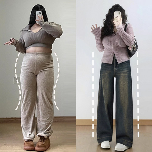 大码女装胖mm高级感显瘦直筒裤子