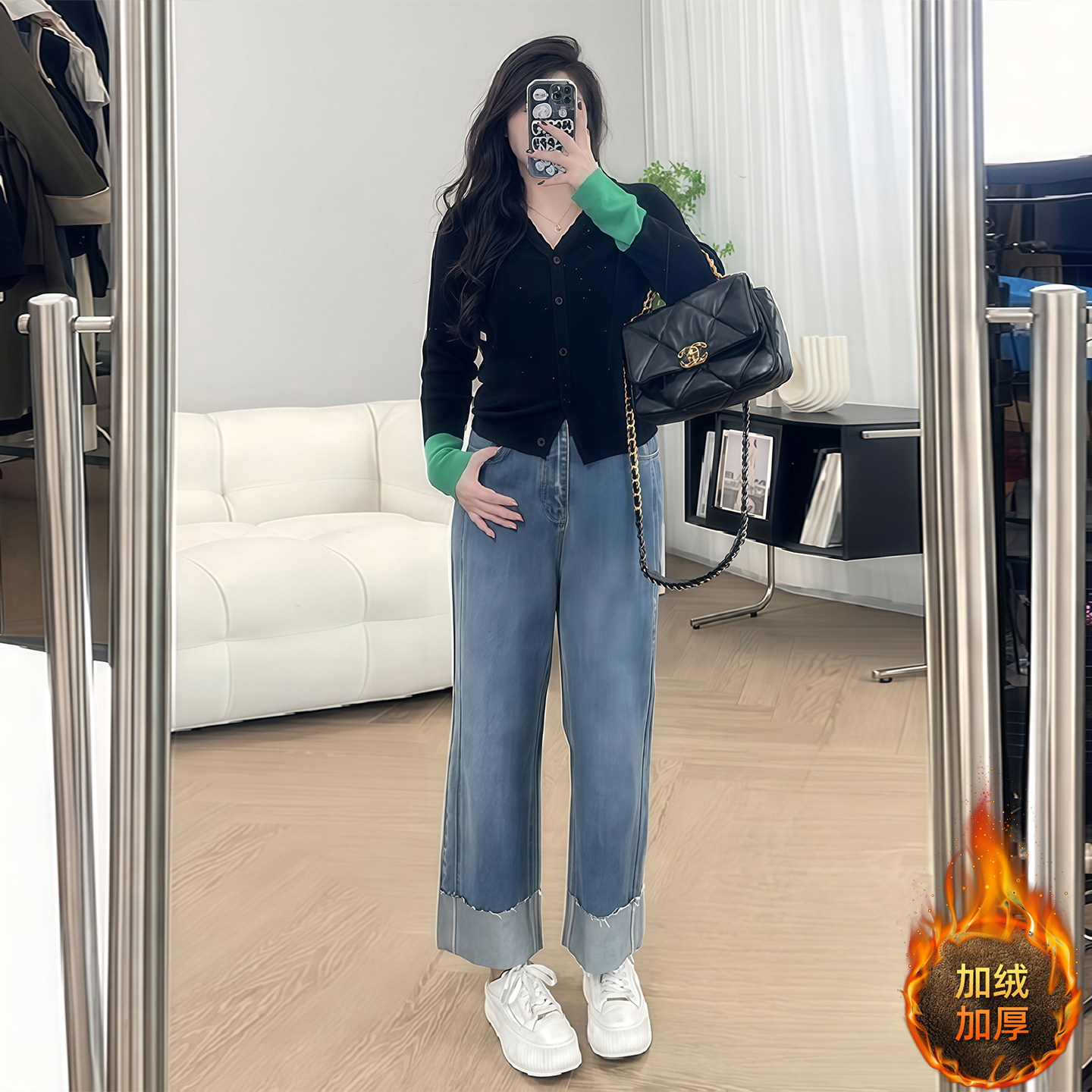 特大码胖mm蓝色加绒牛仔裤女2025冬季厚裤子小个子显瘦九分直筒裤,女装/女士精品,大码裤装,淘宝优惠券,粉丝福利购,淘宝优惠卷