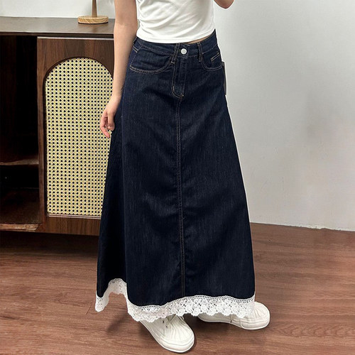 大码女装复古设计感水洗半身裙子