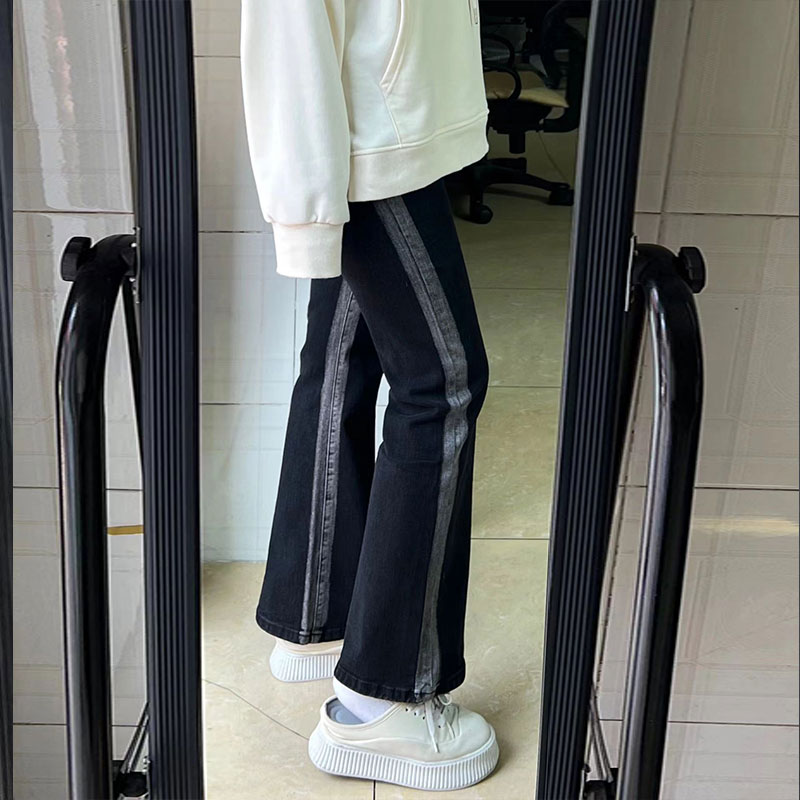 特大码胖mm黑色修容直筒牛仔裤女