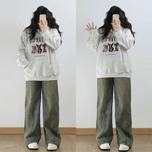 子女2025新款 胖mm遮肉显瘦裤 冬季 新款 子 大码 复古松弛感阔腿裤 女装