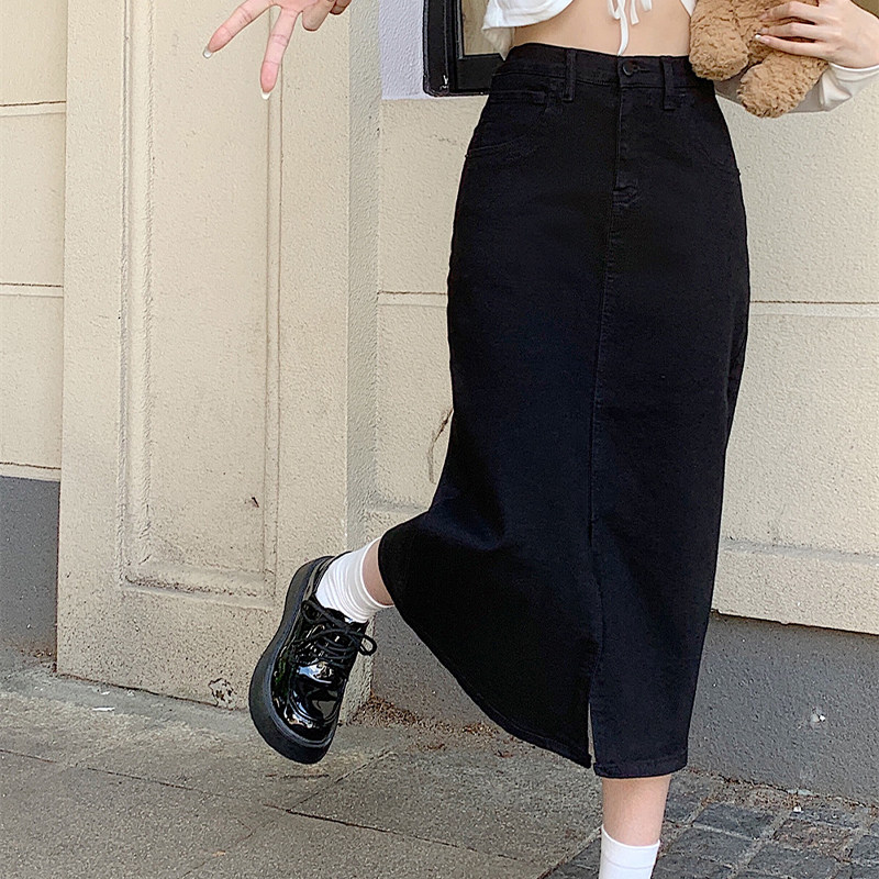300斤特大码高腰显瘦松紧腰遮肉遮胯前开衩设计半身牛仔中长裙子,女装/女士精品,大码半身裙,淘宝优惠券,粉丝福利购,淘宝优惠卷