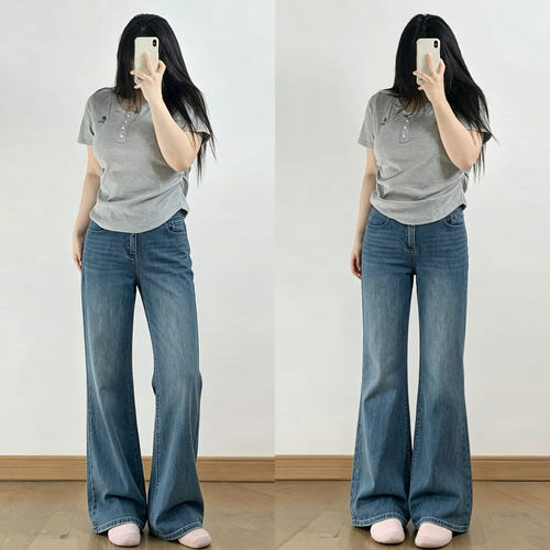 大码胖mm慵懒风时尚休闲微喇裤女
