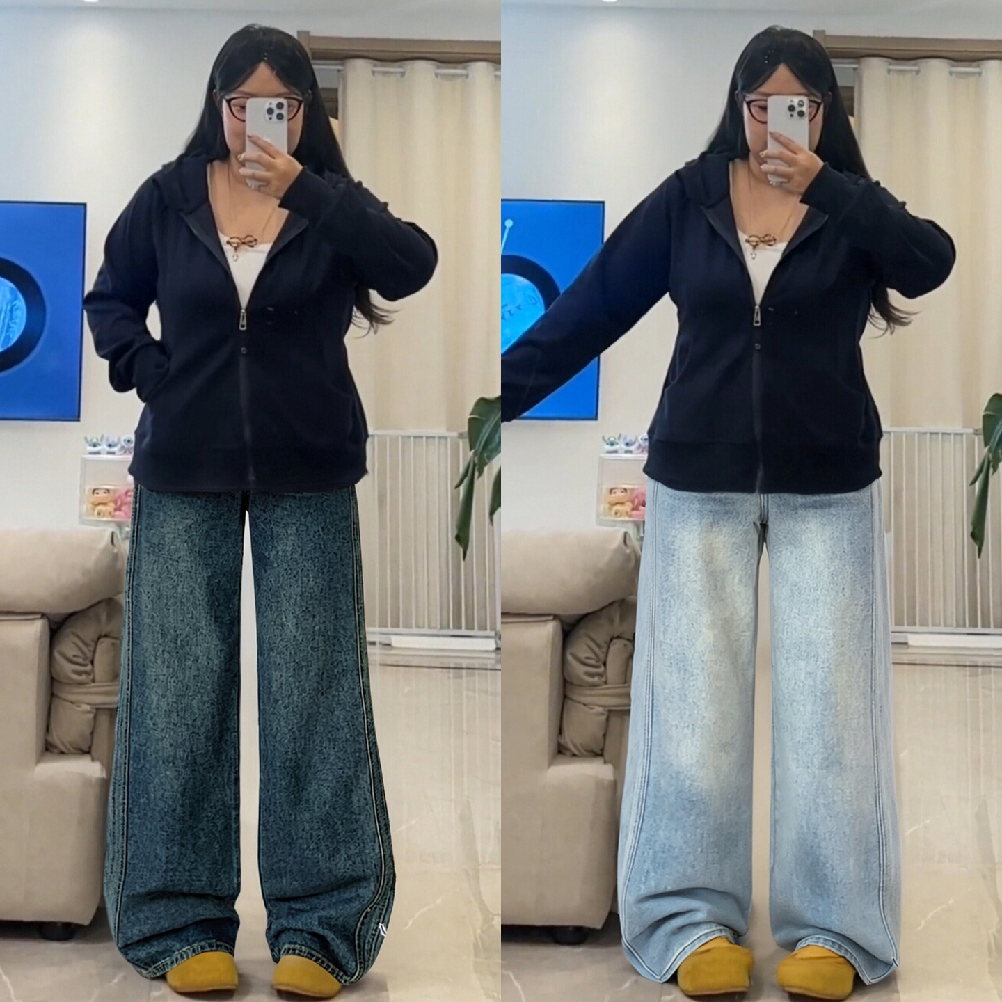 特大码女装复古水洗设计牛仔裤女
