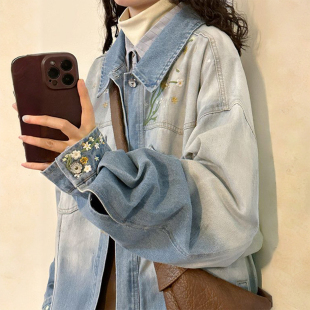 上衣 慵懒风牛仔外套女宽松遮肉显瘦设计感开衫 300斤大码 胖mm美式