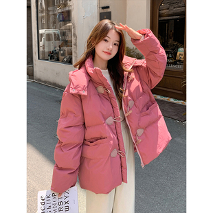 300斤大码 树莓粉牛角扣棉服女胖mm甜美学院风加厚棉衣外套女 女装