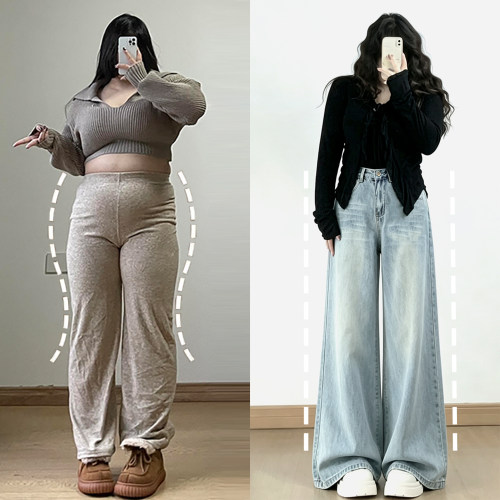 大码胖mm韩系chic感休闲牛仔裤女