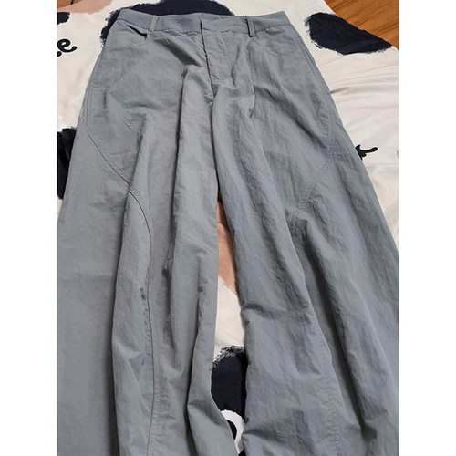 特大码美式复古灰色显瘦工装长裤