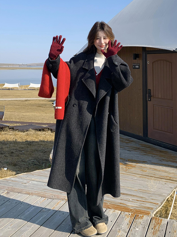 150kg Plus Size Women's Classy Gray Woolen Outwear for Fat mm Korean Style Classy Casual Woolen Outwear Trend