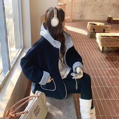 特大码女装美式复古学生宽松棉衣