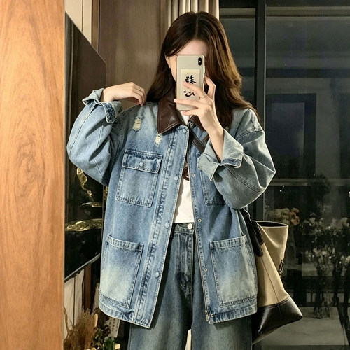 大码胖mm美式小众宽松夹克外套女