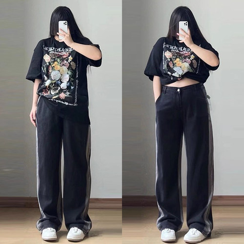300斤特大码女装牛仔裤女阔腿裤