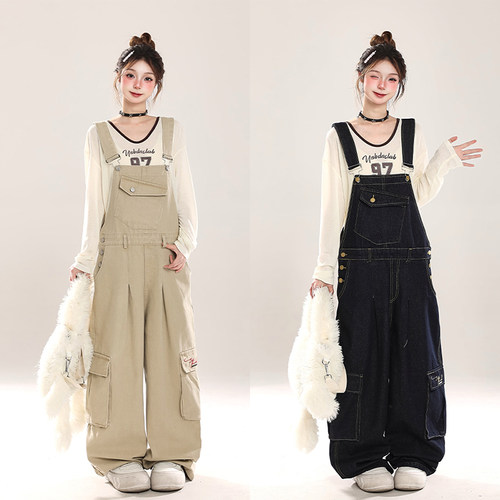 大码女装复古高街甜酷风背带裤女