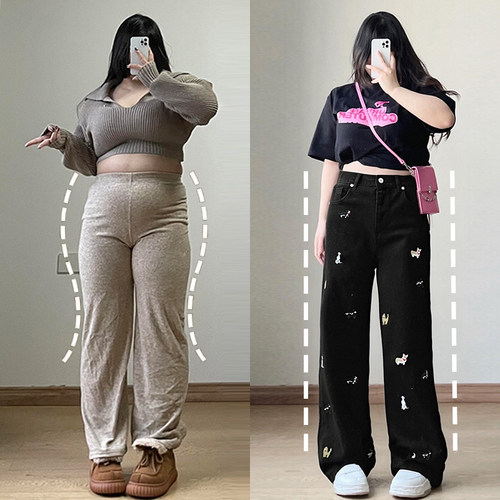 300斤大码梨型遮胯显瘦牛仔裤女