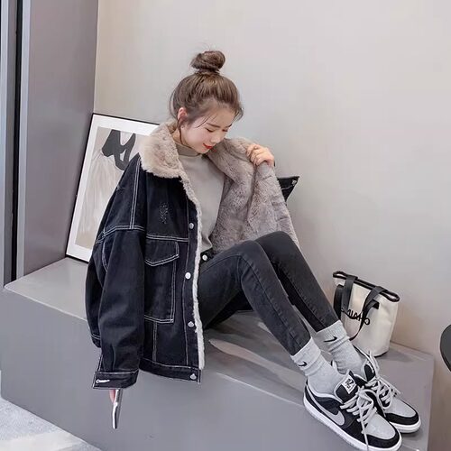 胖mm大码女装加绒牛仔外套女