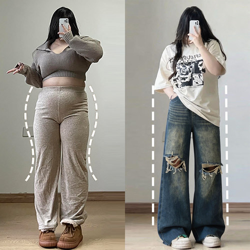 特大码女装梨型身材显瘦牛仔裤女
