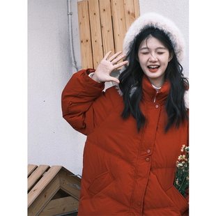 大码 胖mm圣诞红大毛领羽绒棉服女甜美风可爱韩系加厚防寒外套 女装