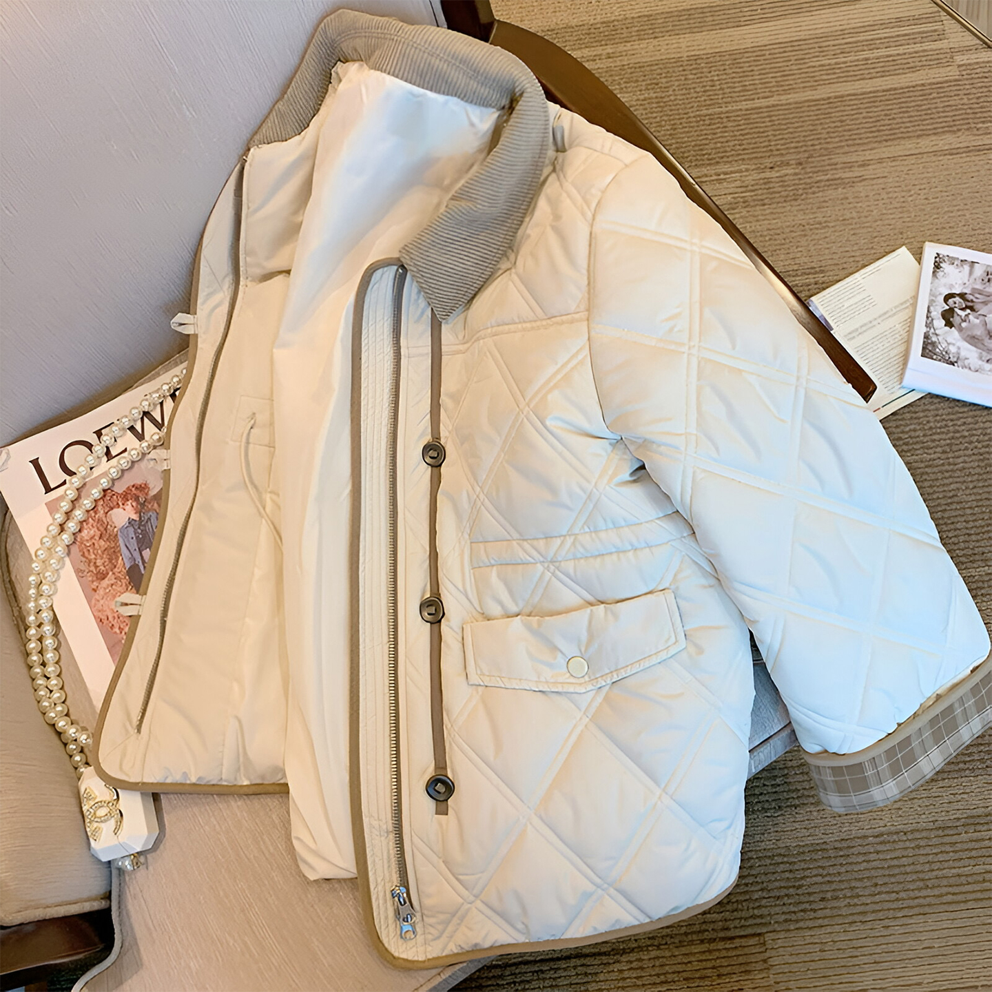 300斤大码女装格子拼接棉衣外套