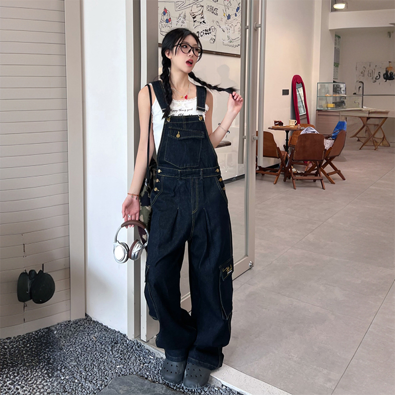 大码胖妹妹复古街头工装背带裤女