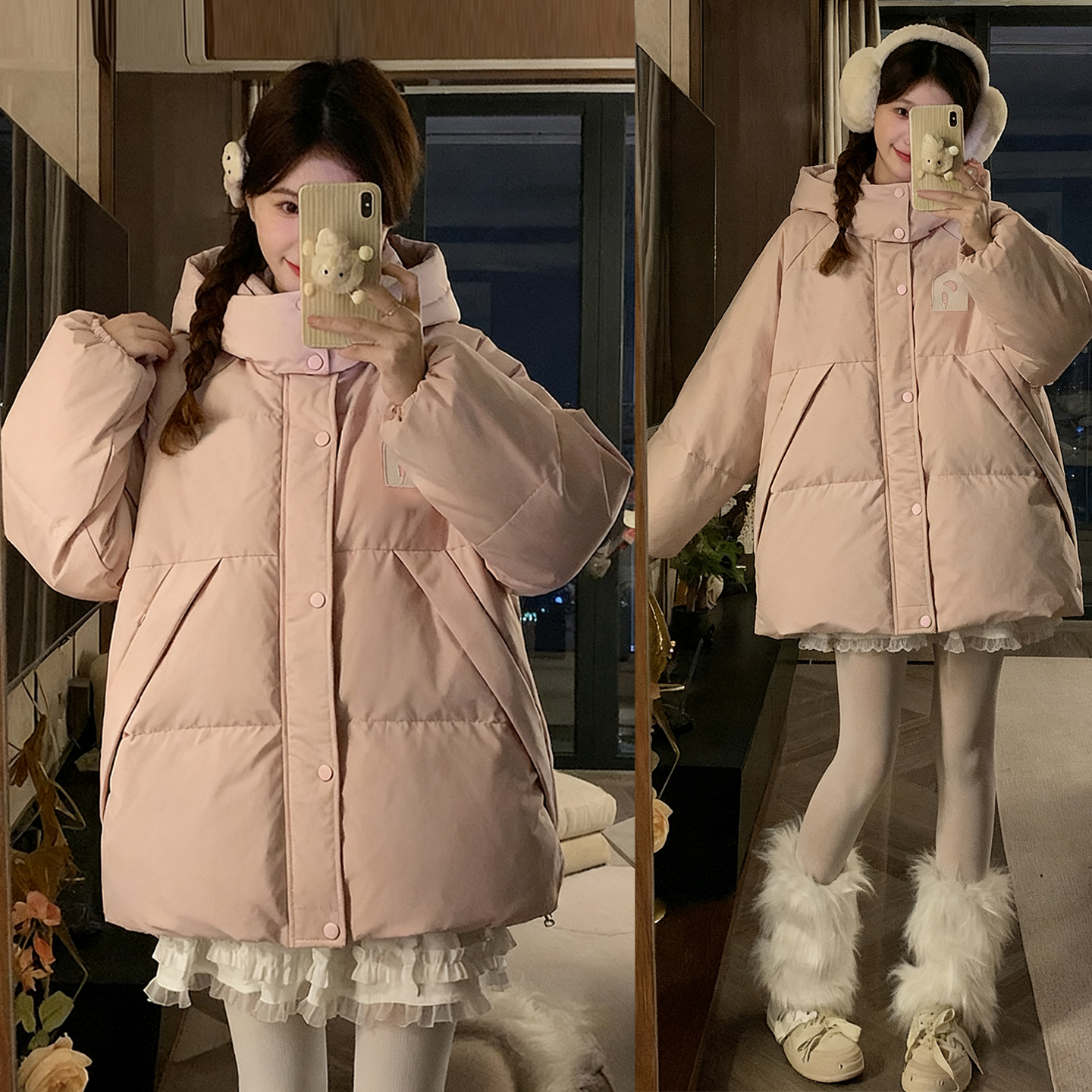 大码女装可爱减龄学院风连帽外套