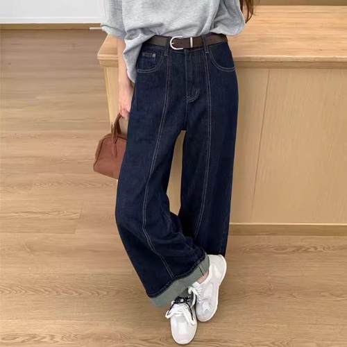 特大码复古ins翻边显瘦九分裤女