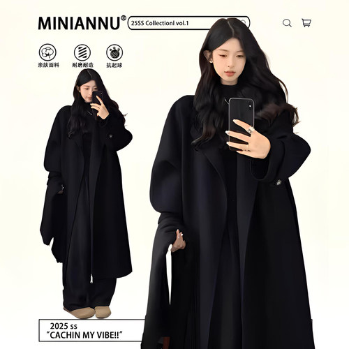 胖mm特大码宽松慵懒风毛呢大衣女