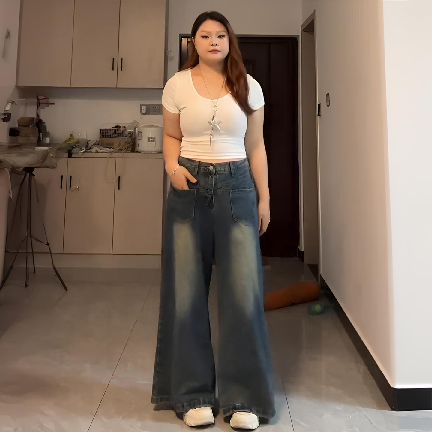 特大码女装梨型身材显瘦牛仔裤女