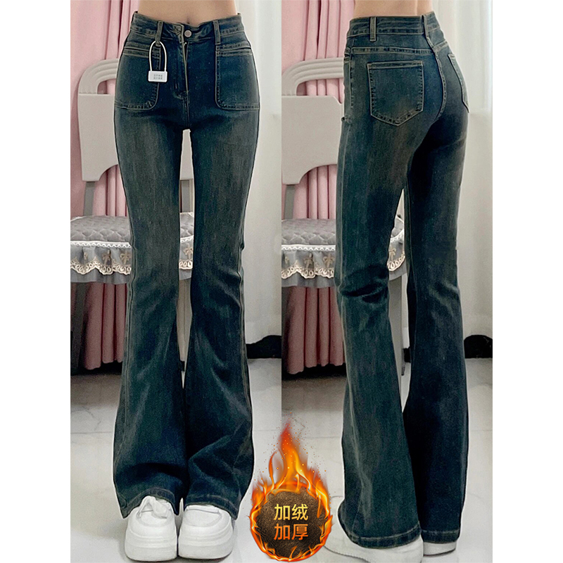 大码女装胖mm显瘦弹力加绒喇叭裤