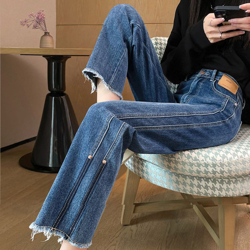 特大码韩版ins蓝色休闲九分裤子