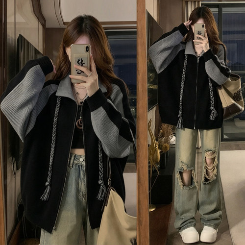 特大码胖mm设计感系带百搭外套女