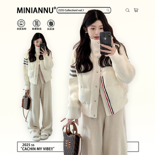 300斤大码 学院风白色拼接保暖棉服女胖mm宽松慵懒风加厚外套 女装