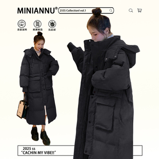 加厚保暖长款 黑色高级慵懒风棉服上衣女冬季 连帽外套 女装 胖mm大码