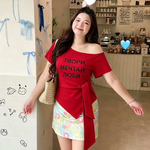 大码女装美式穿搭休闲减龄短袖女