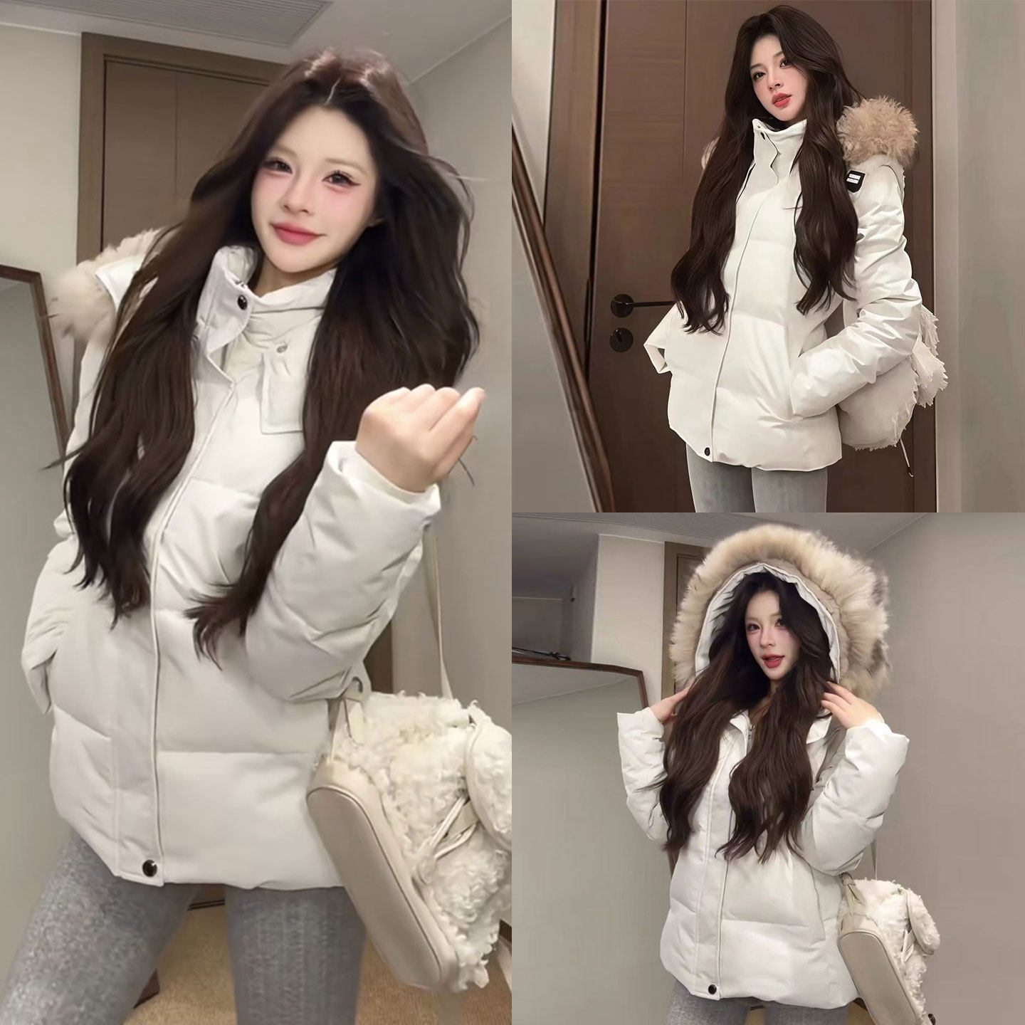 大码女装胖mm韩系收腰显瘦羽绒棉服女白色百搭慵懒风加厚连帽外套,女装/女士精品,大码棉服,淘宝优惠券,粉丝福利购,淘宝优惠卷