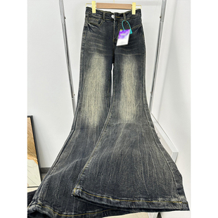 胖mm高街微喇弹力牛仔裤 子显瘦喇叭拖地裤 女新款 裤 女装 300斤大码