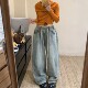女韩系穿搭高腰显瘦阔腿长裤 胖mm蓝色直筒牛仔裤 子 女装 300斤大码