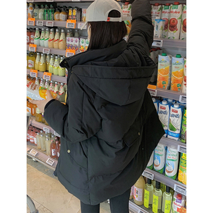 胖mm黑色棉衣甜美连帽面包服 加厚羽绒棉服春秋新款 300斤大码 女装