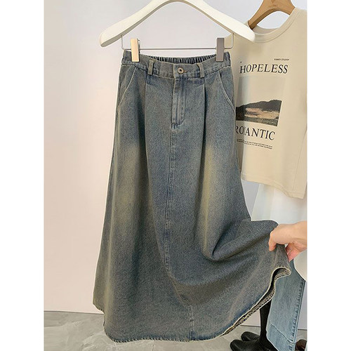 特大码松紧腰ins显瘦a字牛仔裙子