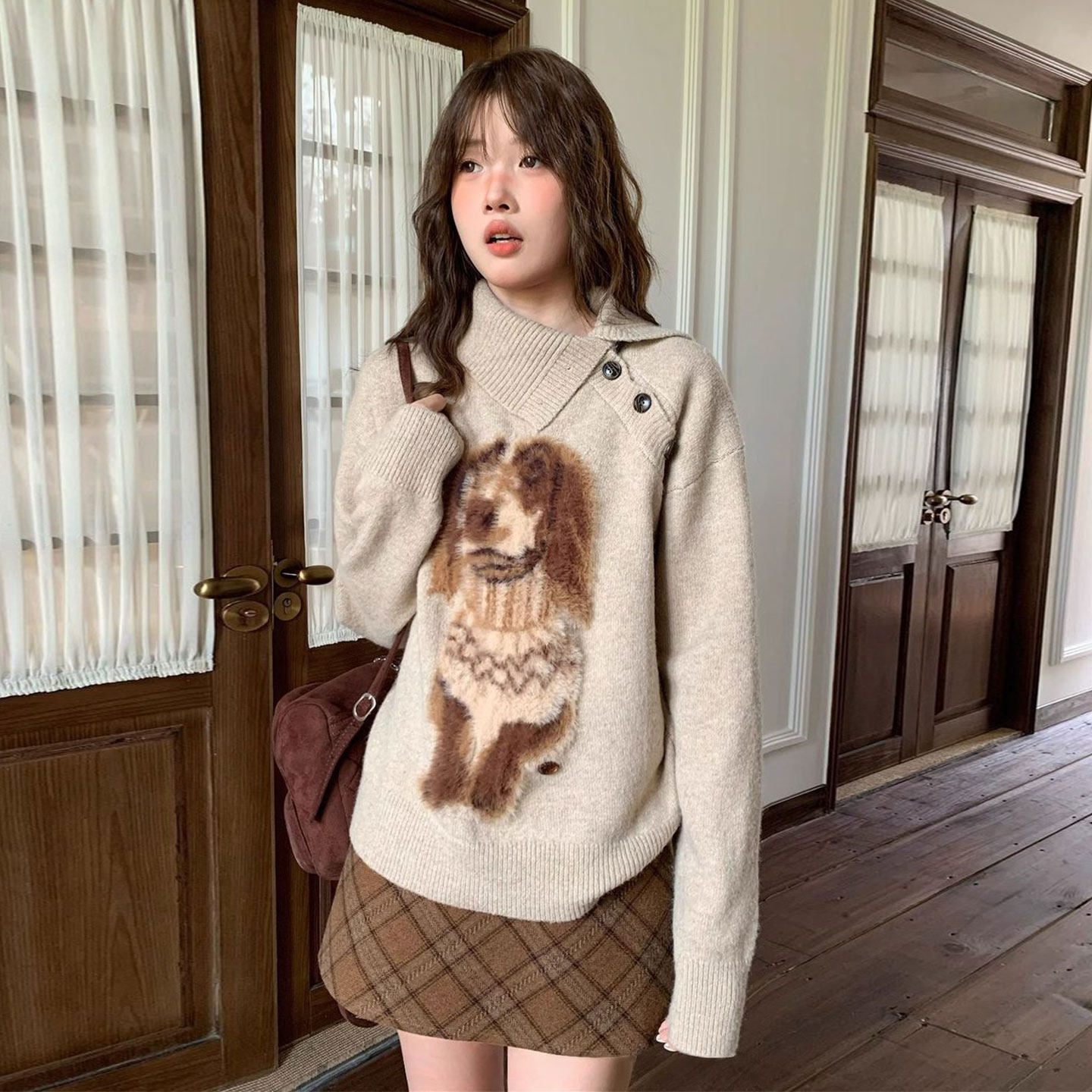 特大码女装胖mm高级感韩系穿搭卡通针织上衣女美拉德翻领保暖毛衣,女装/女士精品,大码内搭,淘宝优惠券,粉丝福利购,淘宝优惠卷