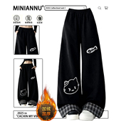 女胖mm简约高级感休闲运动裤 300斤特大码 可爱卡通印花格子卫裤 子