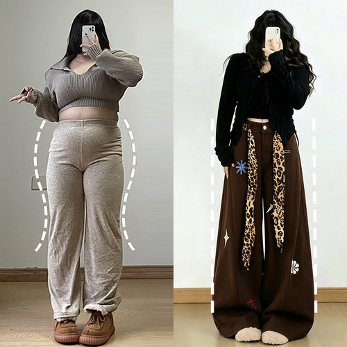 特大码胖mm复古小众刺绣阔腿裤女
