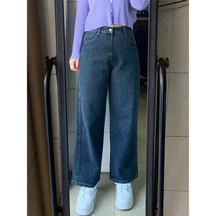 大码 新款 女装 显瘦裤 胖mm蓝灰色直筒牛仔裤 子宽松休闲阔腿裤 女春季