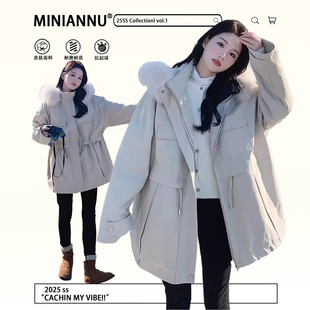 300斤胖mm大码 学院风加厚连帽派克服外套女韩系宽松百搭保暖棉服